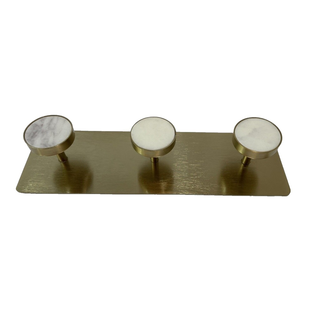 Bed Bath & Beyond Gold Matte‎ Metal Faux Marble 3 Hook Wall Mounted Robe Hooks